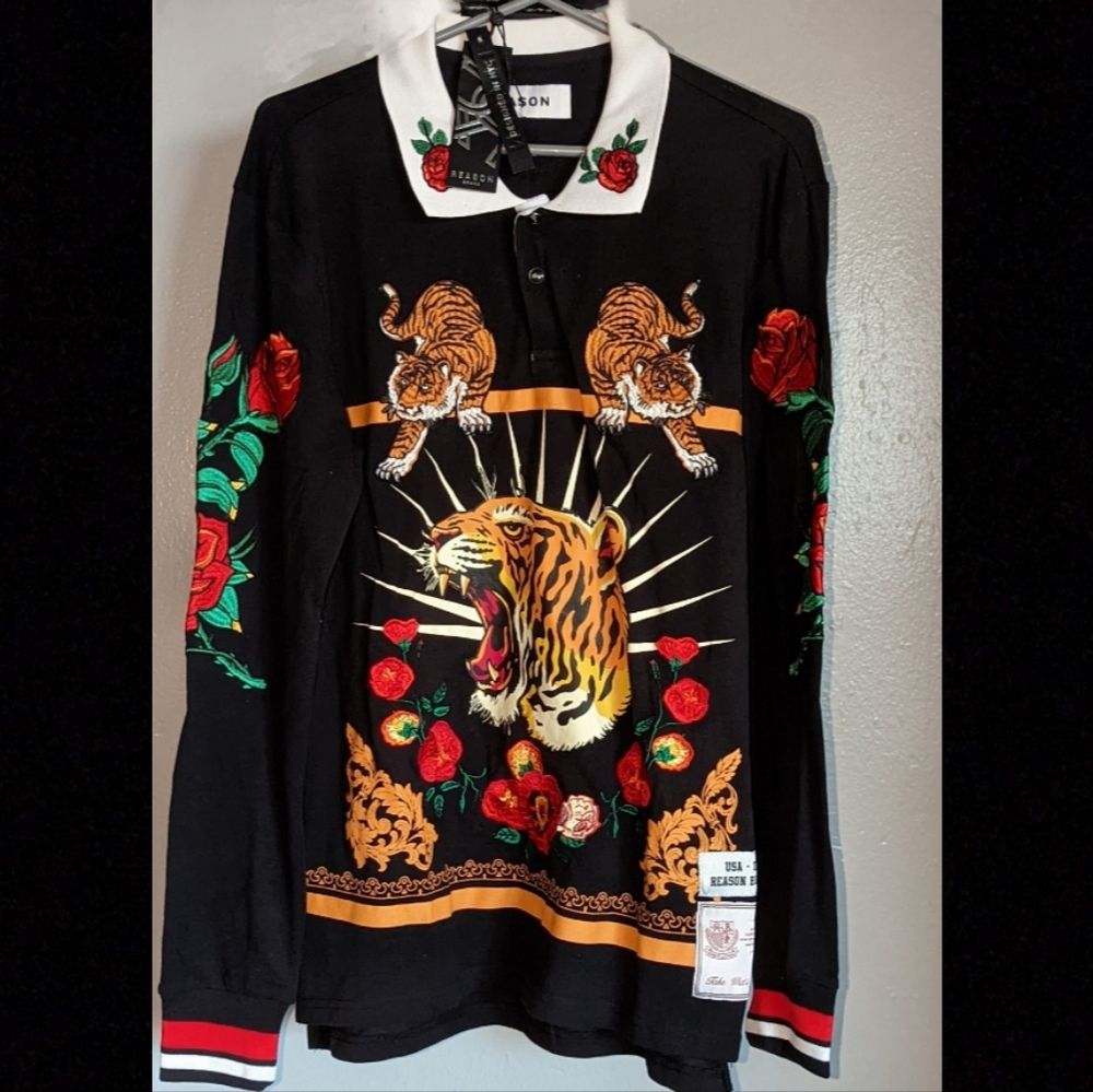 A tiger embroidered long sleeve shirt from ReasonNYC brand.